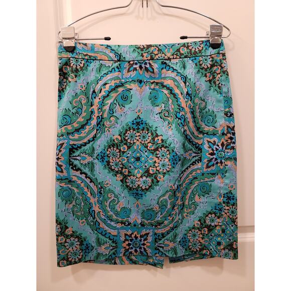 J. Crew Casbah Green Medallion Print Pencil Skirt - Picture 5 of 7